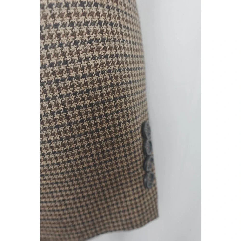 Robert Stock 46R Silk Wool‎ Blend Houndstooth Tan Brown Check Sport Coat Blazer